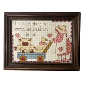 Vintage Framed Best Thing to Spend on Children Counted Cross Stitch Completed